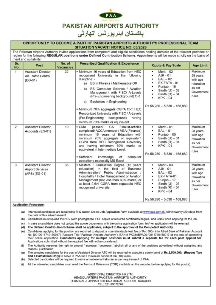 Pakistan Airport Authority Jobs 2026