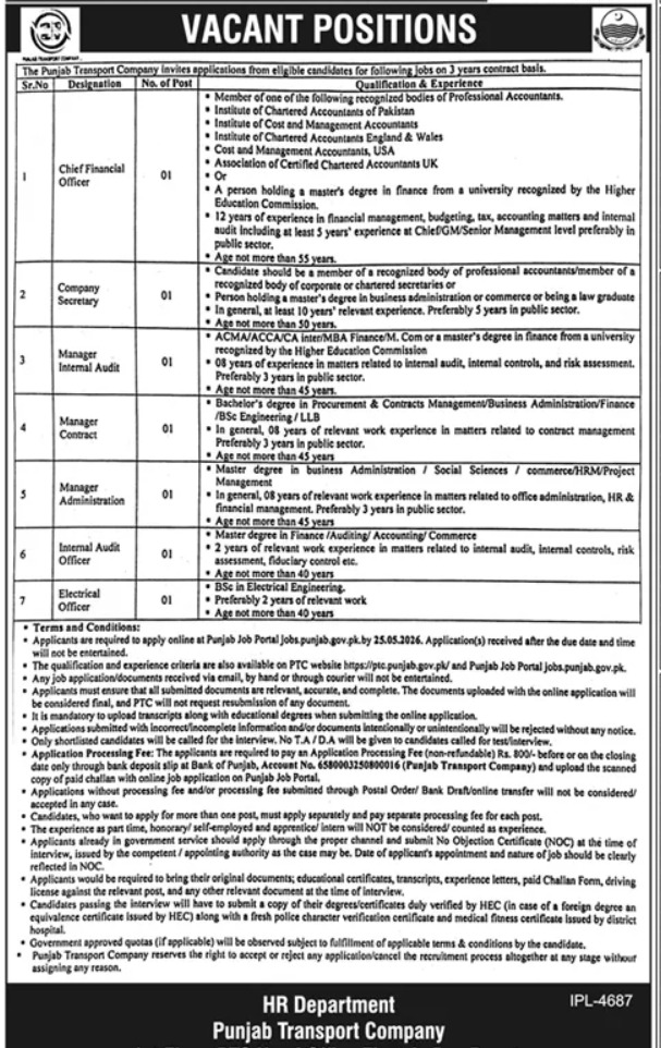Punjab Transport Company Jobs 2026