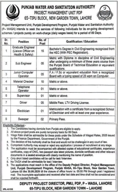 Punjab Water and Sanitation Authority Jobs 2026