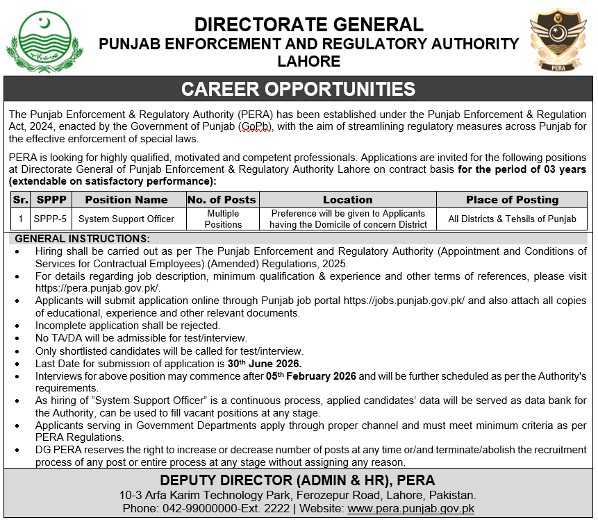 PERA Multiple Jobs 2026 - Apply Online