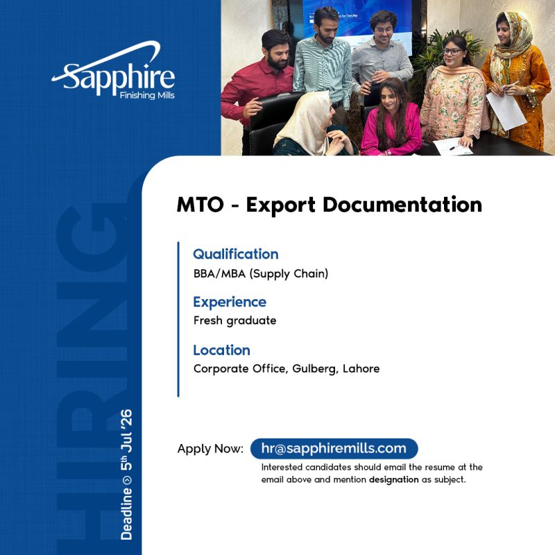 Sapphire Finishing Mills - Management Trainee Officer Jobs 2026