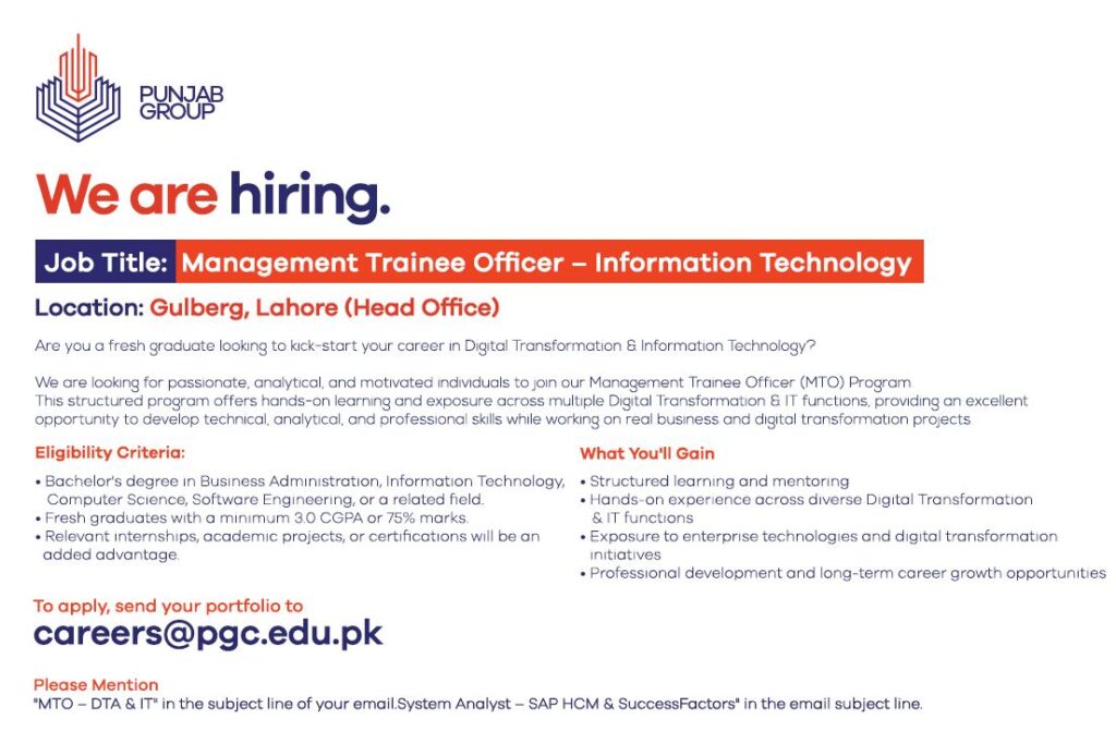 Punjab Group Management Trainee Officer Jobs 2026