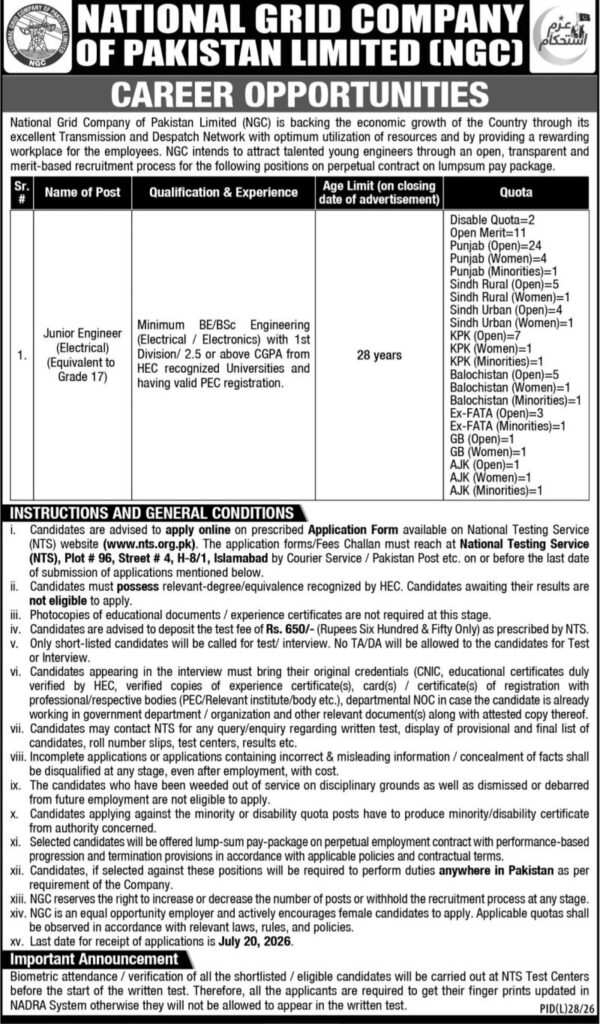 National Grid Company Fresh Engineer Jobs Grade 17 